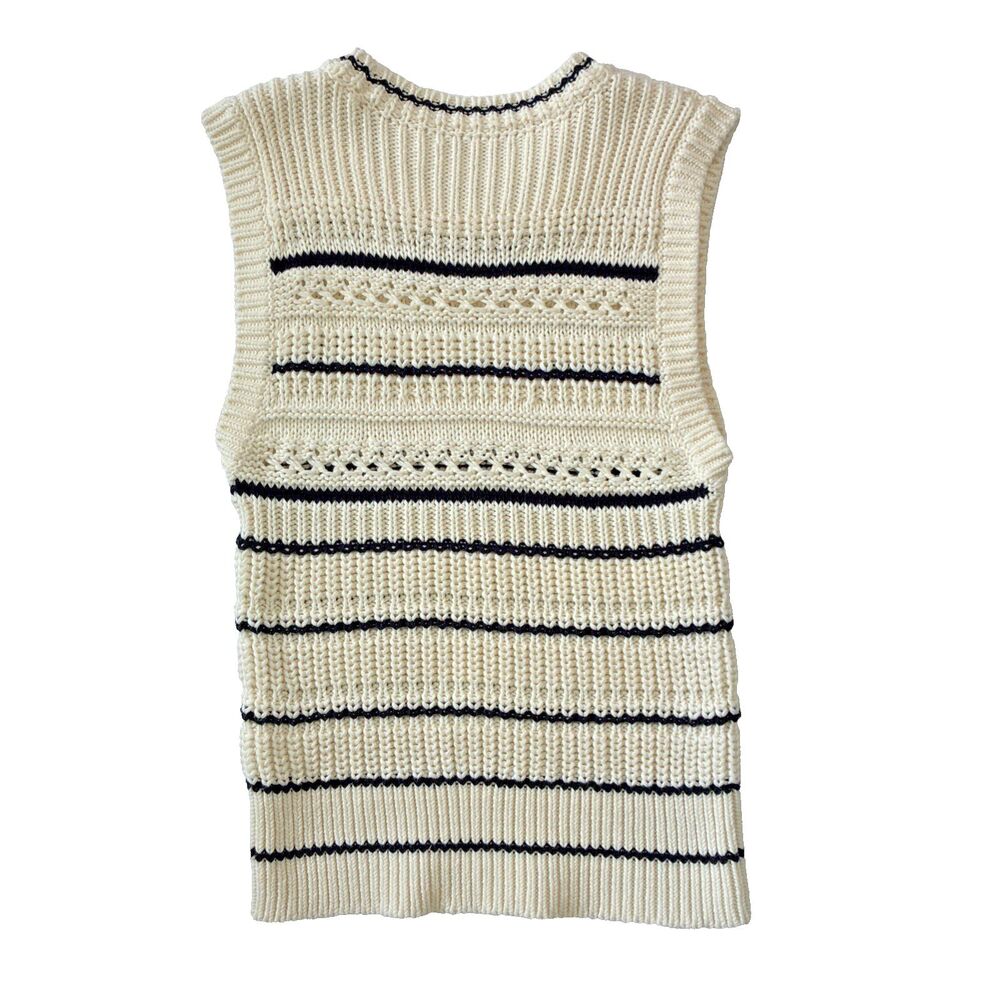 Madewell Cotton Sweater Vest Medium Cream Jet Black Mini Striped Knit Minimalist - Picture 5 of 11